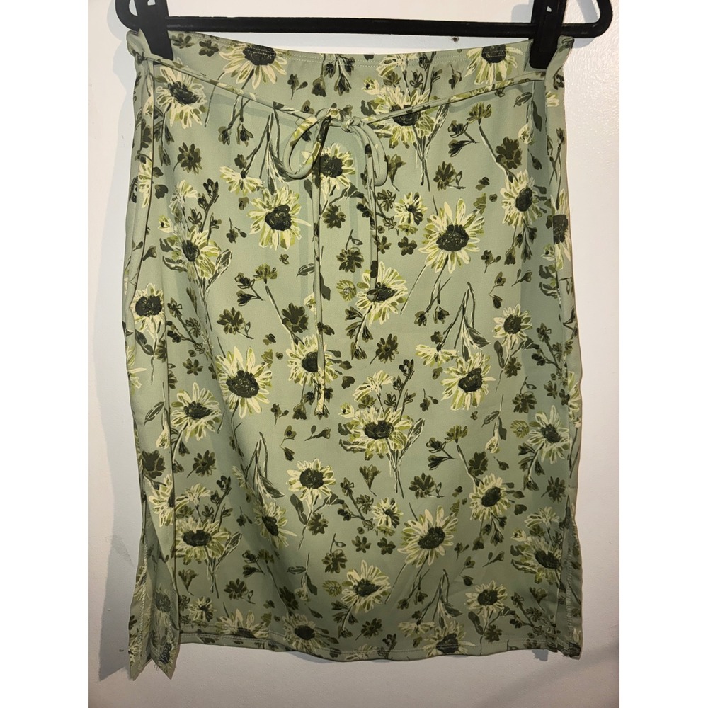 Vintage Y2K Wet Seal Sage Green Sunflower Midi Skirt Side Slit Large 2000s